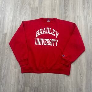 Vintage Champion Bradley Braves Sweatshirt Men's 2XL XXL Red Crewneck NCAA